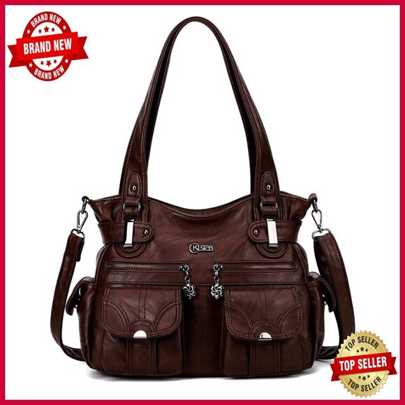 Handbags - Large Hobo Shoulder Tote Bag Soft PU Leather Multi-Pocket Women's Handbag